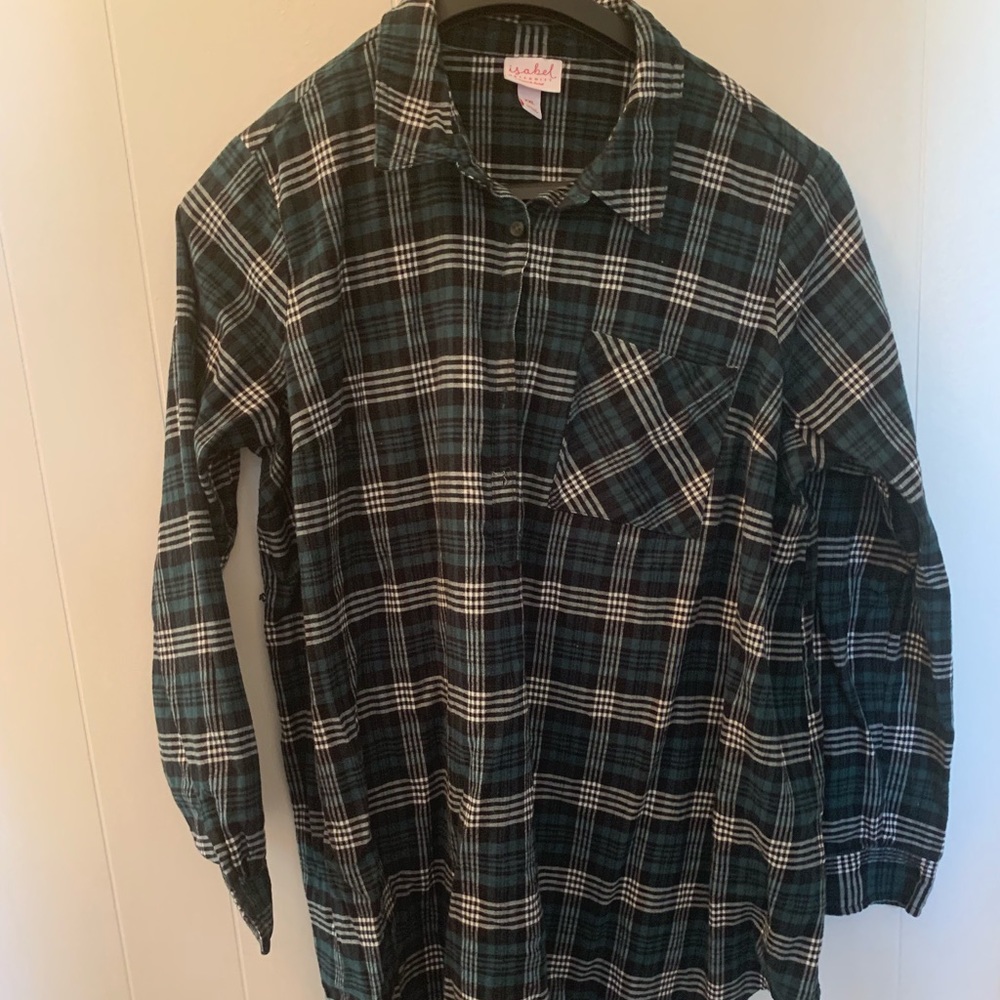 Green plaid maternity shirt